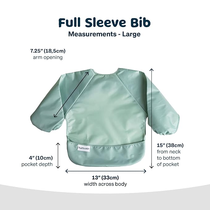 Tiny Twinkle Long Sleeve Bib for Babies & Toddlers – Waterproof Smock Bib for Eating – Machine Washable & Mess-Proof, Baby Feeding Essential & Shower Must-Have(Sage Green, 2-4Y)