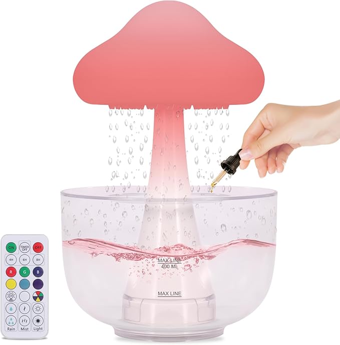 Rain Cloud Mushroom Cool Mist Humidifier & Diffuser - 7-Color LED Ultrasonic Air Humidifiers for Bedroom Baby, Water Drip Essential Oil Aromatherapy, Auto Shut-Off