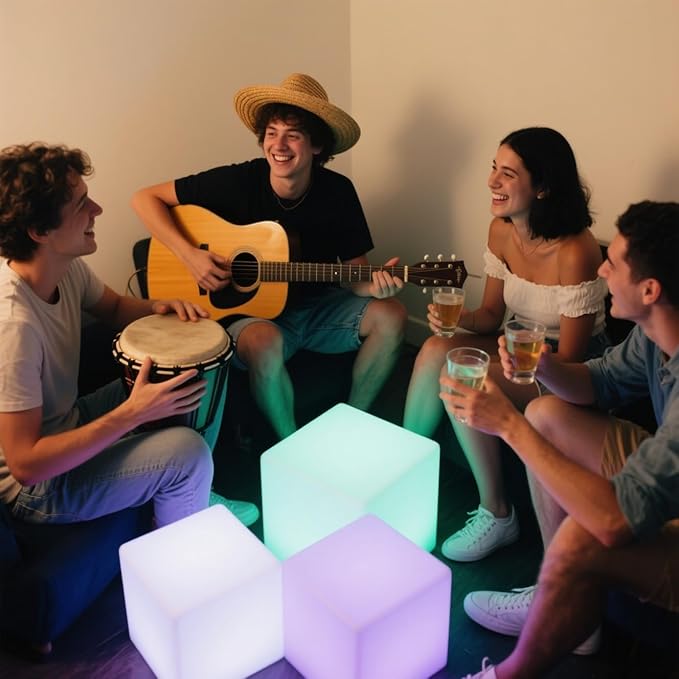 8-inch Waterproof LED Light Cube, USB Rechargeable Mood Light, 16 RGB Colors Changing Night Lights with Remote, Nursery Glow Kid Stool for Kids Room, Bedroom & Outdoor Decor