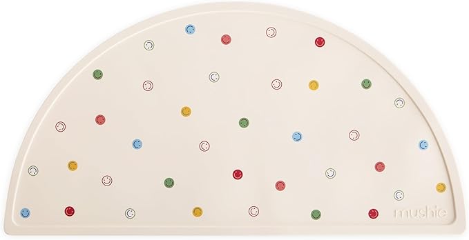 mushie Silicone Placemat for Kids | BPA-Free Non-Slip Design (Smiley Face)