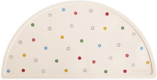 mushie Silicone Placemat for Kids | BPA-Free Non-Slip Design (Smiley Face)