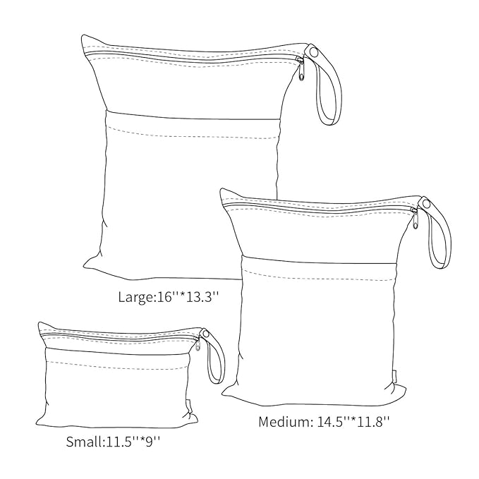 ALVABABY 3pcs Baby Cloth Diaper Wet Dry Bags Waterproof Reusable with Two Pockets|Travel Beach Pool Daycare Soiled Baby Items Yoga Gym Bag for Swimsuits or Wet Clothes 3L-H066