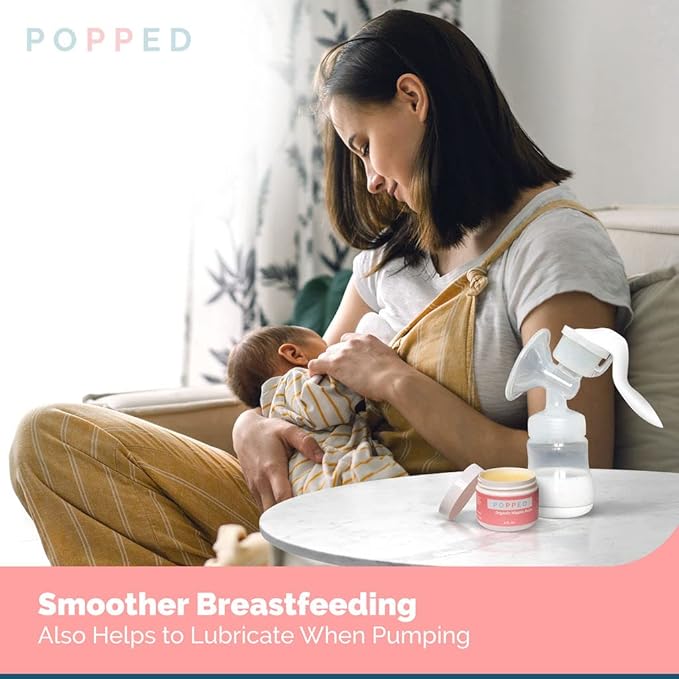 Popped Organic Nipple Butter (2 oz) | Made in the USA | Moisturizing Nipple Cream for Sore, Dry, and Cracked Nipples | Postpartum Essential Balm for Breastfeeding, Nursing