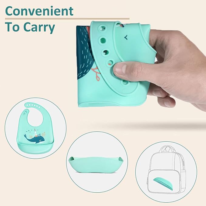 Baby Silicone Feeding Bibs, 3pcs Adjustable Waterproof Bibs for Feeding