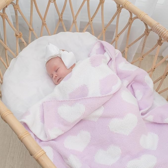 Living Textiles Purple Hearts Chenille Soft Baby Blanket Reversible Premium Cozy Fabric for Best Comfort - for Infant,Toddler,Newborn,Nursery,Boy,Unisex,Throw,Crib,Stroller,Gift, Purple Heart 40x30