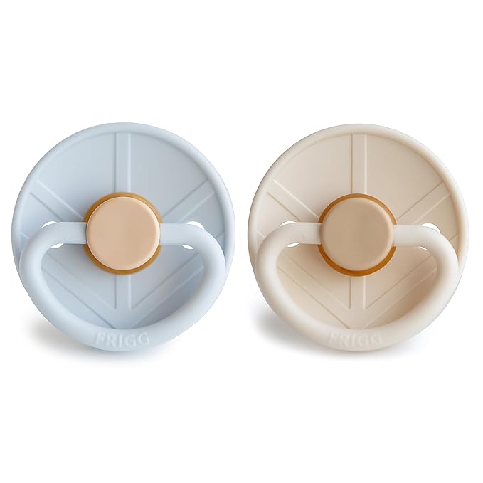 FRIGG Little Viking Natural Rubber Baby Pacifier 2-Pack | Made in Denmark | BPA-Free (Powder Blue/Cream,6-18 Months)