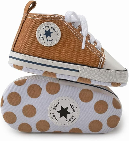 Meckior Baby Girls Boys Canvas Sneakers Soft Sole High-Top Ankle Infant First Walkers Crib Shoes
