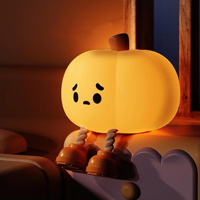 Pumpkin Night Light, Squishy LED Halloween Lamp with Timer, Rechargeable Silicone Nursery Nightlight for Kids, Dimmable Bedside Pumpkin Lantern for Baby Room Decor