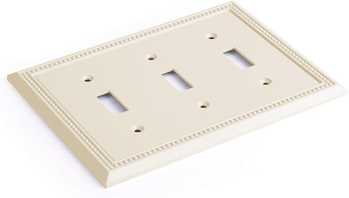 Henne Bery Sunken Pearls Heavy Duty Decorative Wall Plate Switch Plate Outlet Cover, Durable Solid Zinc Alloy (Triple Toggle, Light Almond)