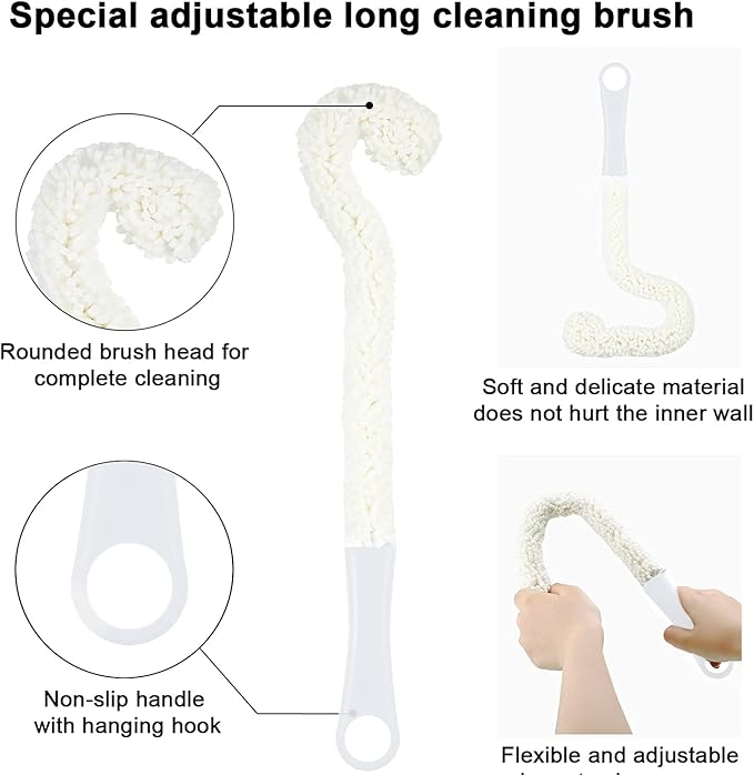 3 Pieces Wine Cleaning Brush Flexible Bottle Scourer with Stainless Steel Decanter Cleaning Balls Multi-Function Household Cleaning Tools for Goblets/Champagne Flutes/Cups/Glasses (White)