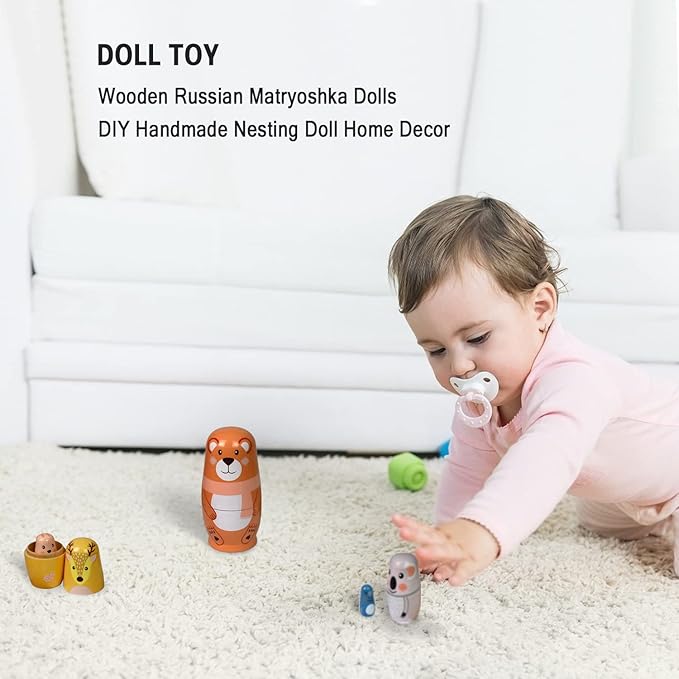 Tphon Nesting Dolls Wooden Russian Matryoshka Dolls for Toddlers Kids Handmade Toys Stacking Doll Set for Children Christmas Birthday Decoration Halloween Wishing Gift