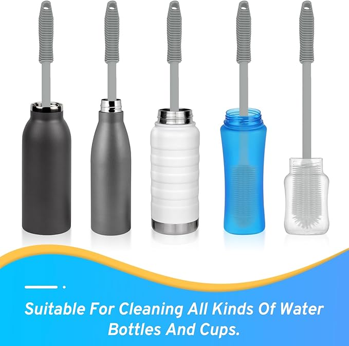 Silicone Bottle Brush Set with Straw Cleaner Brushes, Multi-Purpose Bottle and Jar Cleaner, Easy to Use and Dry, Heat Resistant Sturdy