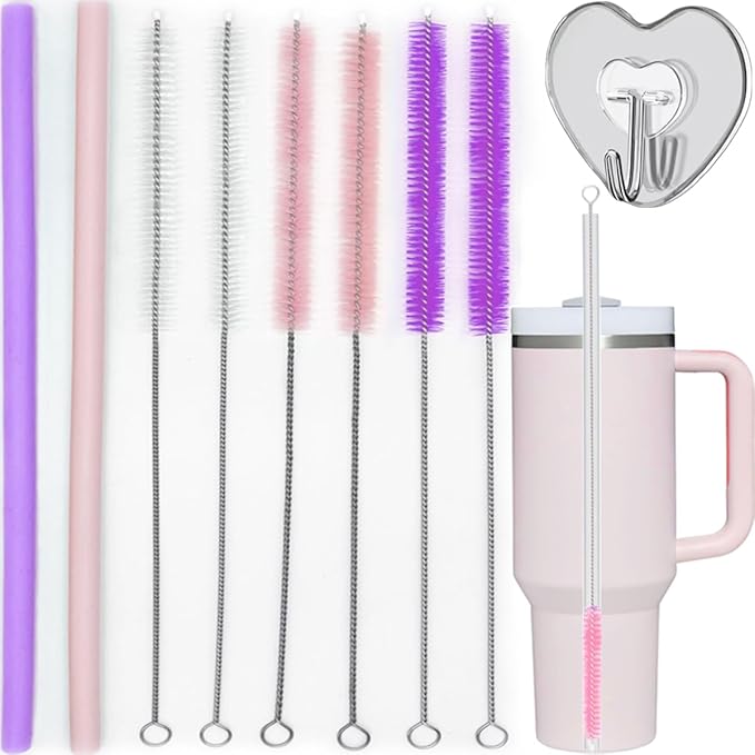 Straw cleaner brush straw brush for 40 oz stanley straw cleaner brush extra long 12 inch, Nylon Stainless steel small cleaning brush—Pink&Purple series