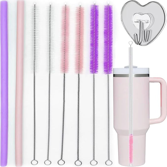 Straw cleaner brush straw brush for 40 oz stanley straw cleaner brush extra long 12 inch, Nylon Stainless steel small cleaning brush—Pink&Purple series