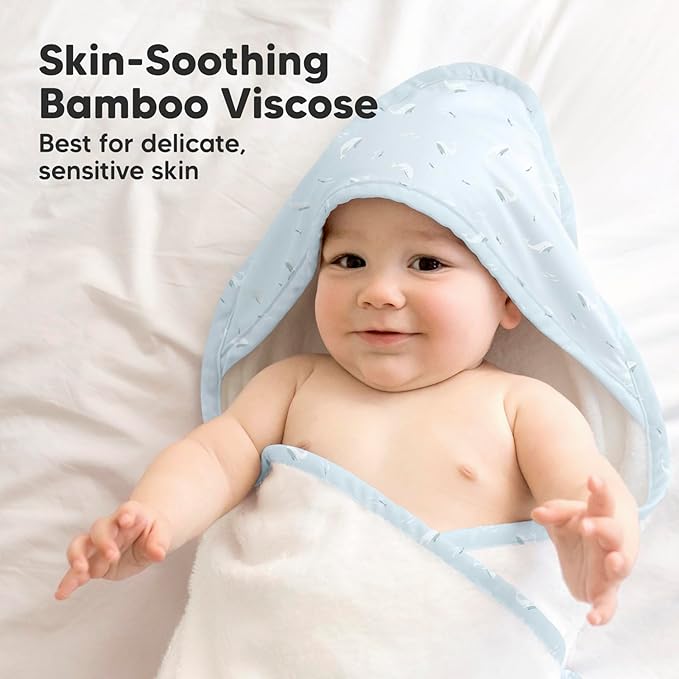 KeaBabies Hooded Baby Towel for Newborn - Viscose Derived from Bamboo Large Baby Bath Towels with Hood for Boys, Girls, Toddler, Extra Absorbent & Soft Newborn Bath Essentials (Blue Whale, Regular)