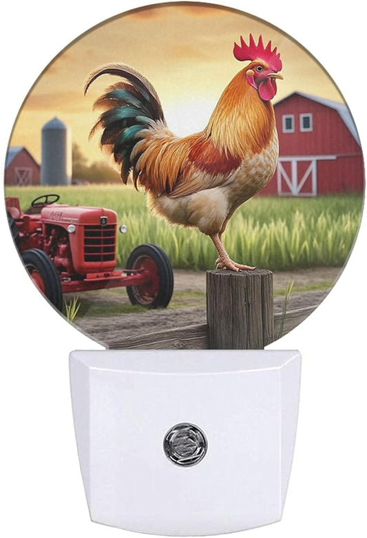 EKOBLA Rooster Night Lights Plug into Wall Rustic Cock Standing on The Fence Farm Animal Led Night Light for Boys Girls Room, Dusk to Dawn Sensor Nightlight for Stairway Hallway Kitchen