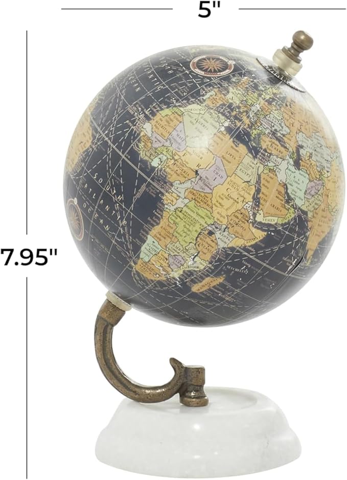 Deco 79 Modern Plastic Globe with Marble Base, 5" x 5" x 8", Black