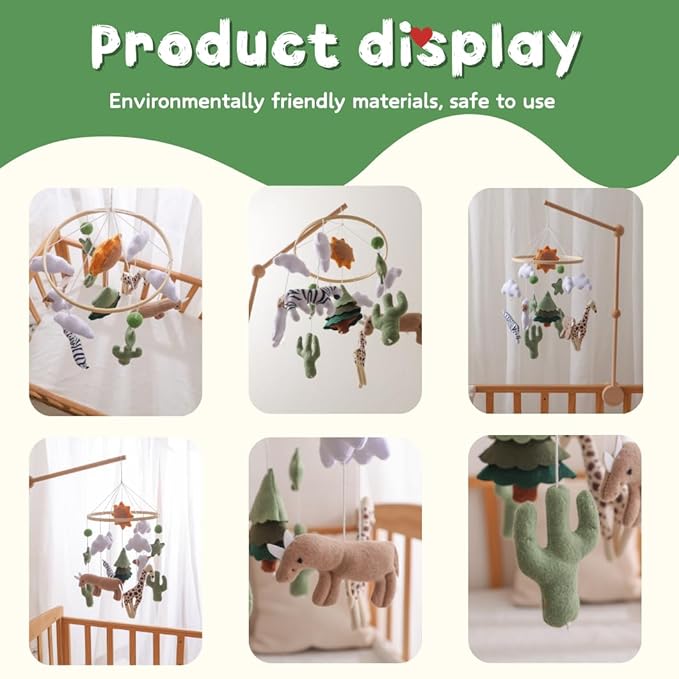 GOODMOM Forest Nursery Mobile – Handmade Crib Mobile with Zebra, Giraffe and Sheep Perfect for Boys & Girls Design Sturdy Structure Easy Assembly and a Delightful (Solar Animal Kingdom)
