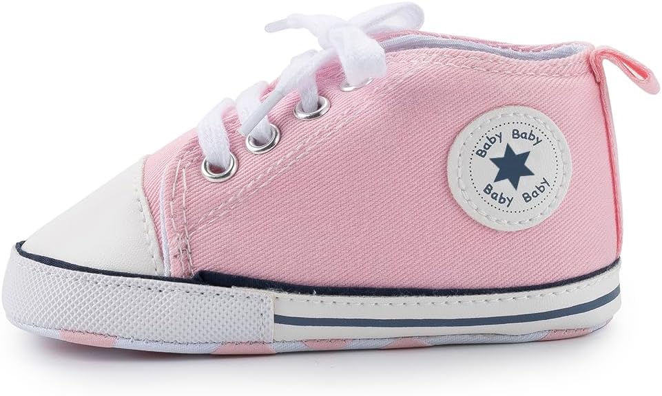 Meckior Baby Girls Boys Canvas Sneakers Soft Sole High-Top Ankle Infant First Walkers Crib Shoes