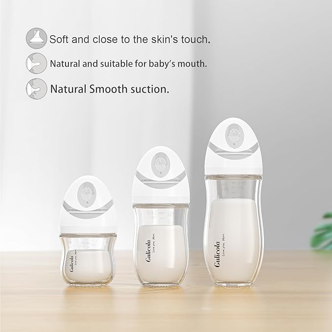 Gulicola Natural Glass Baby Bottles Set 4 Pack, Newborn Girl Breastfeeding Bottles with Slow Flow Nipples, 0 Months+, 3 oz & 5 oz - Pink