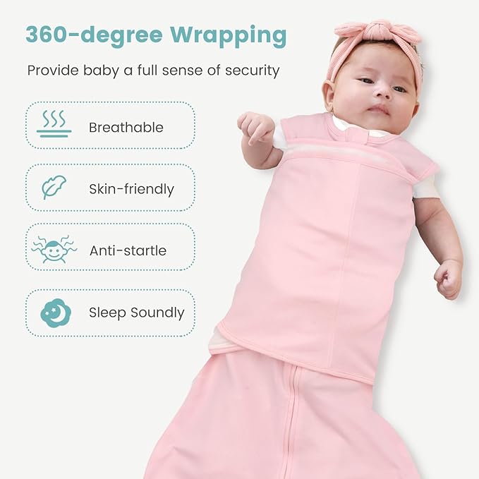 Baby Swaddle Sleep Sack 1.0 Tog 3-in-1 Cotton Baby Swaddle Blanket Wrap for Newborns 0-6 Months Pink