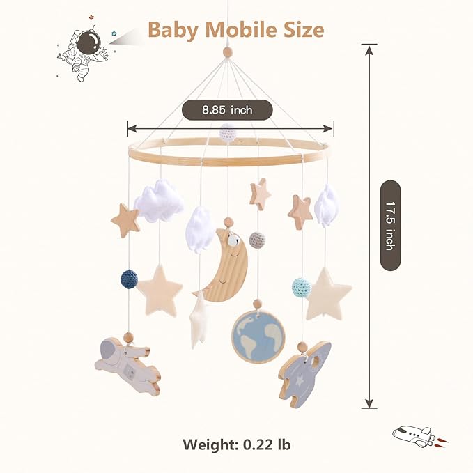 JETMHH Baby Crib Mobile | Space Theme Nursery Mobile | Wooden Mobile for Crib | Astronaut Space Theme Nursery Bed Decoration | Gift for Newborn Nursery Decor