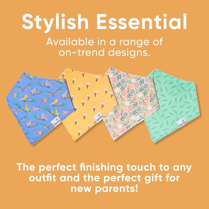 Copper Pearl 4 Pack Soft Cotton Baby Bibs for Drooling and Teething, Absorbent Drool Bibs for Baby Girl and Boy, Adjustable to Fit Newborns to Toddlers, Tons of Styles (Birdie)