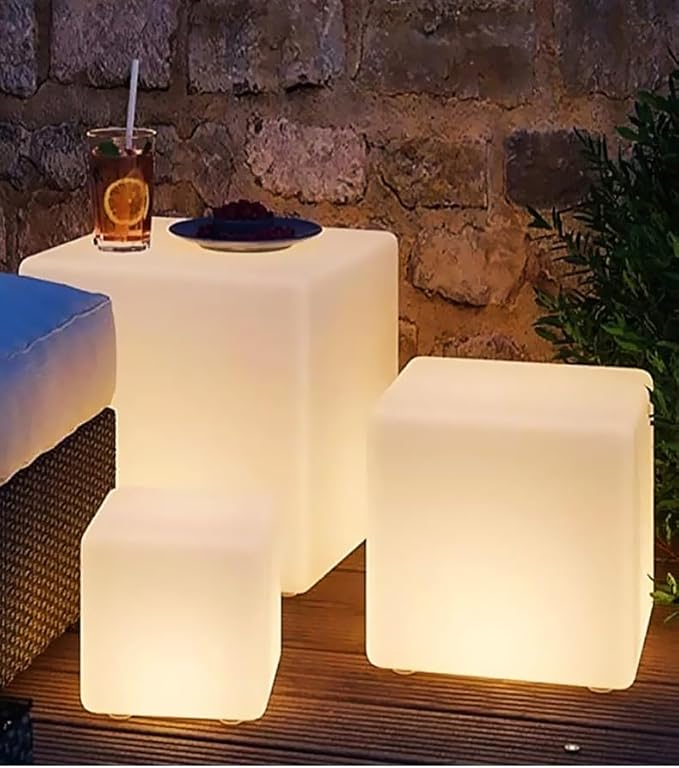 20-in LED Cube Chair, Cordless Rechargeable LED Cube Light Table, 16 Colors Glowing Light Up Cubes, Waterproof Glow Cubes Floor Lamp, Dimmable Cosmic Tesseract Mood Lamp for Bedroom Patio Garden Party