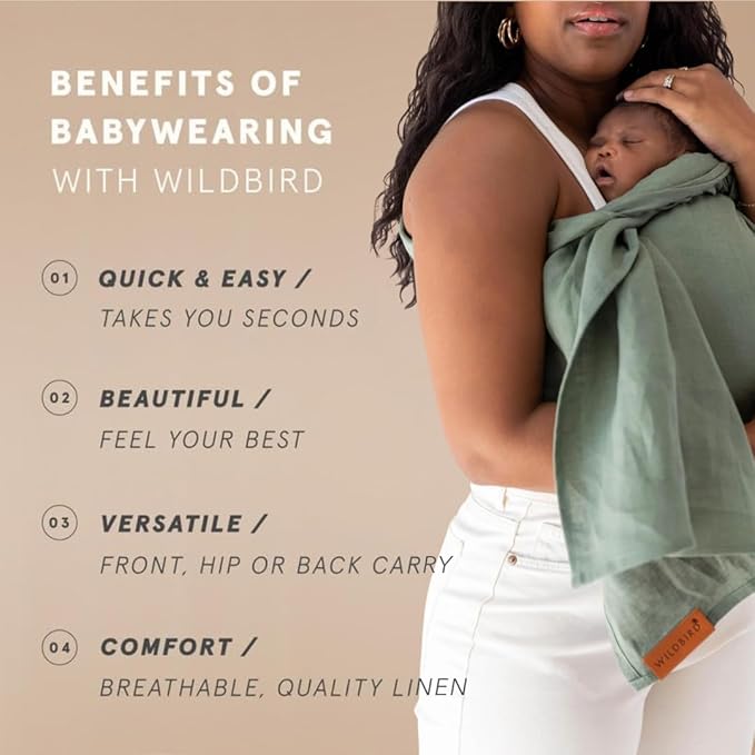 WildBird Ring Sling Baby Carrier for New Moms & Dads & Caregivers - Made from 100% European Linen - for Newborns to Toddlers Up to 35 lbs - Long 90" Size (Acadian Fabric/Black Ring)