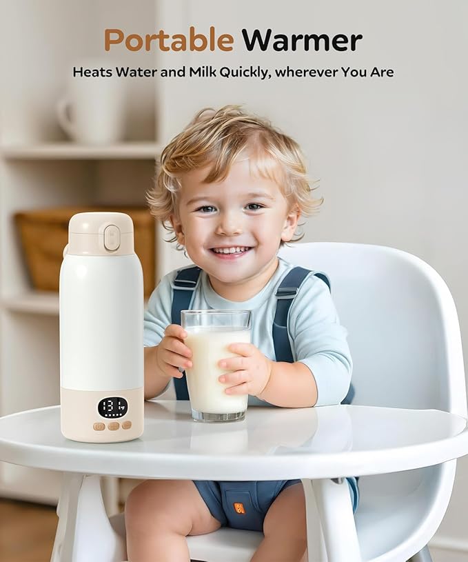Portable Bottle Warmer for Travel, Milk Warmer for Breast Milk Formula & Water with Fast Heating & Smart Temperature Control,17oz Large Capacity
