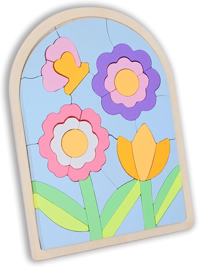 Jigsaw for Baby Boys, Wooden Puzzles for Toddlers 3-5, Boys Girls Birthday Gift for Kids Ages 4-6, Toddler Puzzles Montessori Toys for 3 Year Old, Great Gifts for 3+ Year Olds (Flowers)