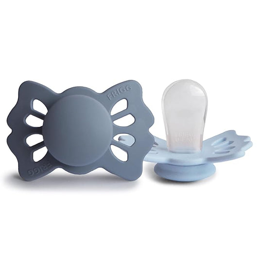 FRIGG Lucky Symmetrical SilkySoft Silicone Baby Pacifier | Made in Denmark | BPA-Free (Slate/Powder Blue, 0-6 Months)