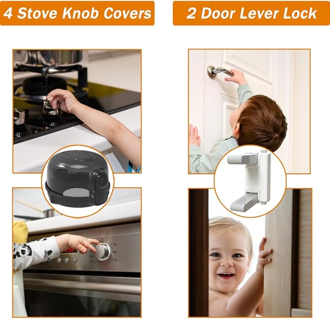 Baby Proof Kit, 112 Packs Baby Proofing Essentials Set - Magnetic Cabinet Locks, Corner Guards, Outlet Plug, Furniture Straps, Door Lever Lock - Child Safety Kit for Cabinets, Stove, Furniture