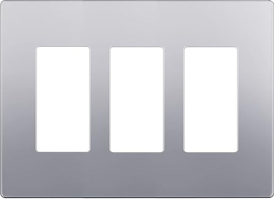 LIDER Matte Finish Decorator Switch Cover, Screwless Wall Plate, Mid-Size 3-Gang 4.88" x 6.77", Unbreakable Polycarbonate Thermoplastic, UL Listed, LSWP-33M-SV, Silver