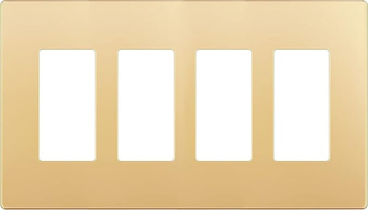 LIDER Matte Finish Decorator Switch Cover, Screwless Wall Plate, Mid-Size 4-Gang 4.88" x 8.58", Unbreakable Polycarbonate Thermoplastic, UL Listed, LSWP-34M-GD, Gold