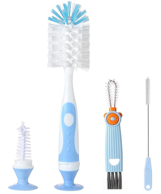 4-in-1 Baby Bottle Brush Set, Bottle Brush for Baby, Bottle Cleaner Brush Set, Including Nylon Bottle Brush, Bottle Cap Brush, Straw Brush, Nipple Brush, BPA-Free (Blue)