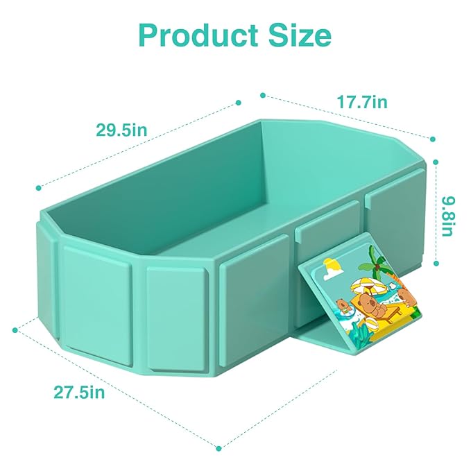 Portable Folding Baby Bath Tub, 29.5L x 17.7W x 9.8H inches, Suitable for 0-6 Years, Pink/Mint Green (Green)