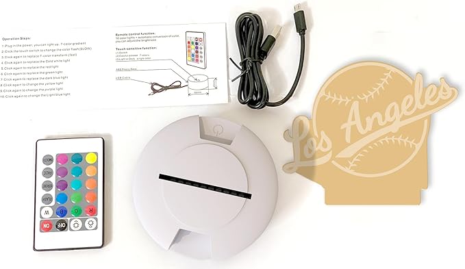 CLORURBANLIVE 3D Baseball Los Angeles Night Light 3D Illusion Lamp with Remote Control 16 Color Options Sports Decor Lighting for Fans - Multicoloured OneSize