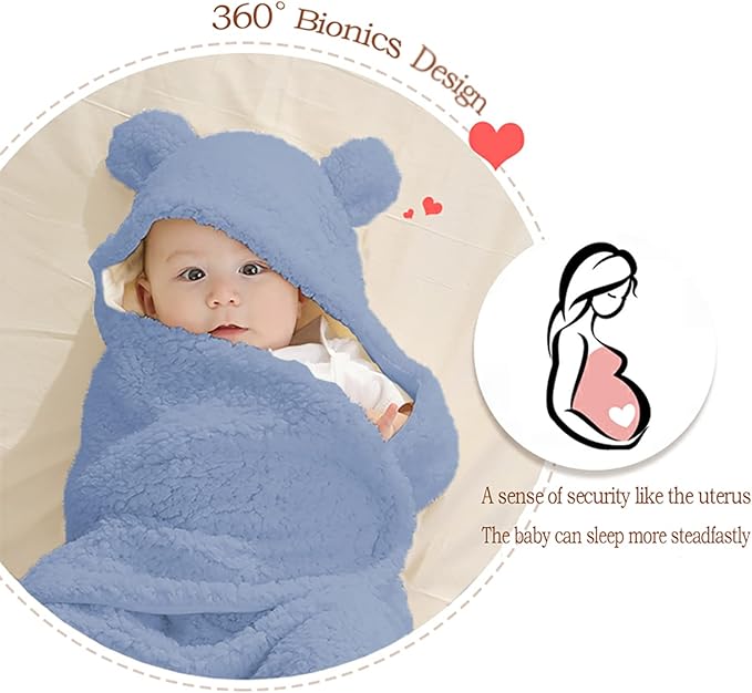 Baby Swaddle Blanket Boys Girls Cute Bear Plush Essential Receiving Blanket Ultra-Soft Newborn Registry Sleeping Wraps for Infant 0-6 Months - Blue