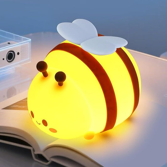 Bee Night Light, Cute Silicone Animal Bedside Lamp, Night Lamp for Kids Room, Dimmable LED Lamp,Bedroom Touch Lamp, Nursery,Baby Room&Girls Room Decor, Baby Boys Girls Gift,Rechargeable Nightlight