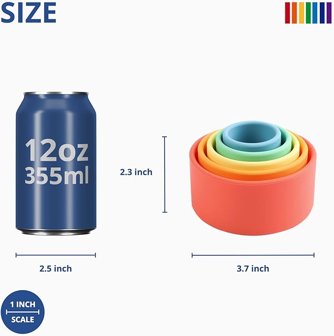BLUE GINKGO Silicone Stacking Cups – Nesting & Sensory Stacking Toy for Toddlers | Open-Ended Montessori Toy with 5 Cups (Matte Colors)