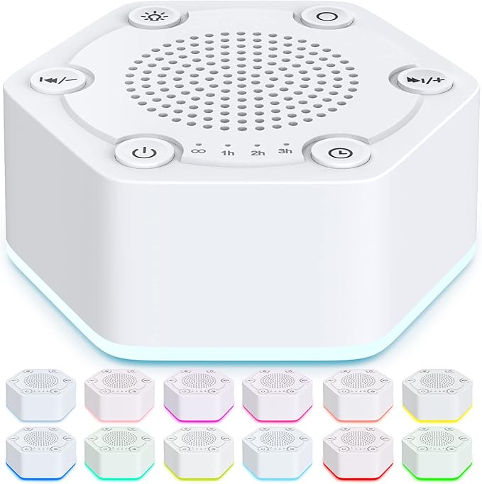 White Noise Sound Machines with High Fidelity 30 Unique Non-Looping Soothing Sounds 12 Colors Night Light 4 Timers 10-Level Brightness 32-Level Volume and Memory Function