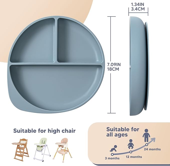 Silicone Baby Feeding Set Plates Set for Toddlers Infant Kids,baby plates with suction (2, Blue)