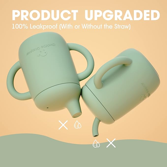 Cuddle Campus Sippy Cups 7OZ, [4 in 1] Baby Cups, Shatterproof Silicone Straw Cup,Open Cup for 6M, 6M+,6-12 Months,1/1+ Year Old Baby,Toddler
