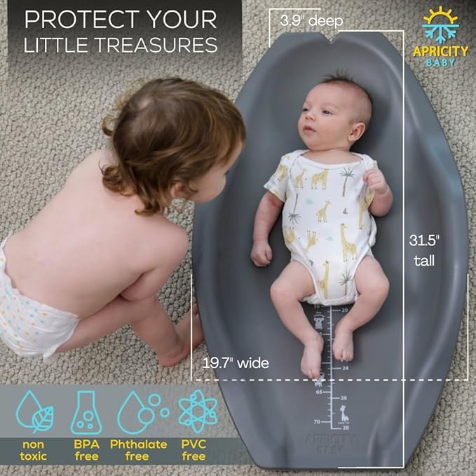 Apricity Baby Diaper Changing Pad – Waterproof Wipe-Clean Foam Changing Mat with Raised Sides, Non-Slip Base & Portable Design, Extra-Large 31.5” × 19.7” for Newborn to Toddler (Grey)