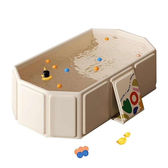 Foldable Bathtub for Kids, Toddler Bath Tub with Drain Plug, Foldable Baby Shower Tub ，Portable Bathroom, Cat Dog Wash Shower Basin (White)