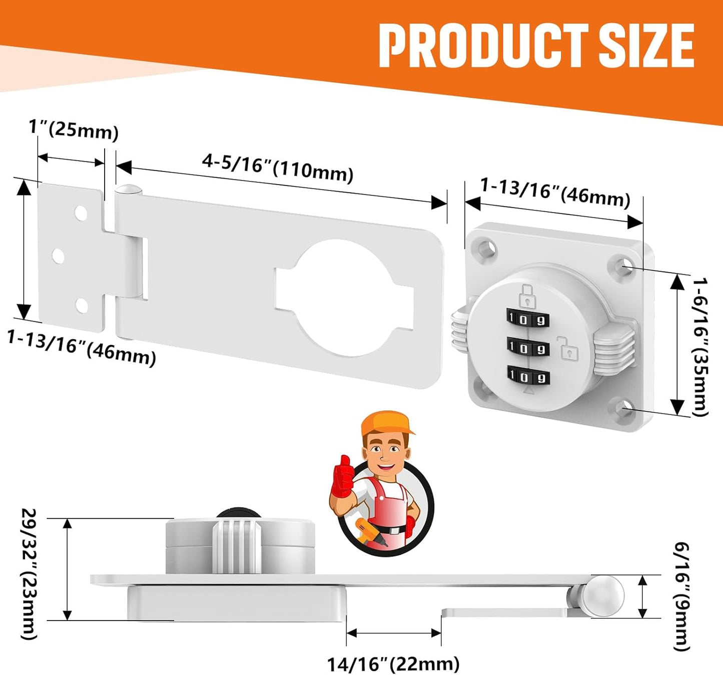 Keyless Cabinet Lock with Combination, Locker Code Lock with 3-Digit Combination, Security Door Lock for Drawers, Lockers, Bifold Doors, Small Doors, Closets, Refrigerators (White-2pcs)