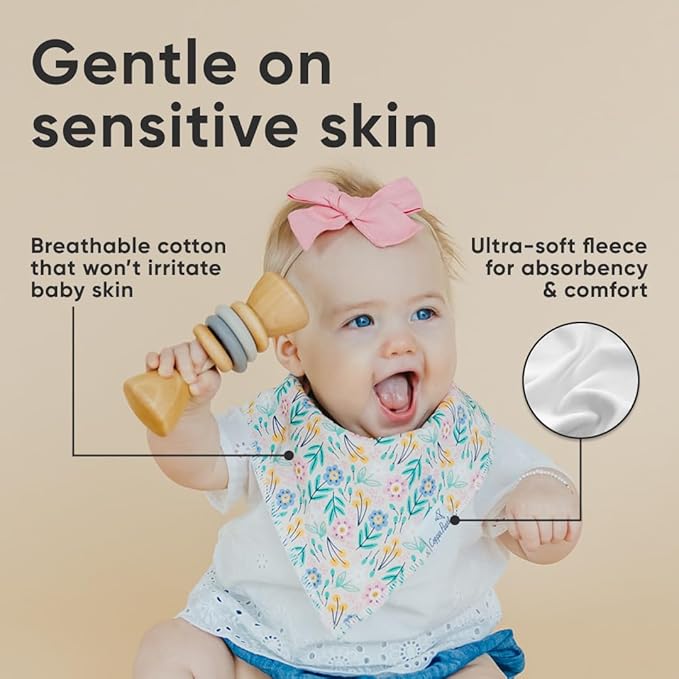 Copper Pearl 4 Pack Soft Cotton Baby Bibs for Drooling and Teething, Absorbent Drool Bibs for Baby Girl and Boy, Adjustable to Fit Newborns to Toddlers, Tons of Styles (Birdie)