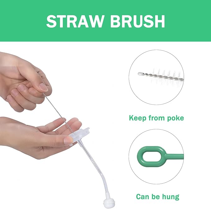 Travel Bottle Brush, 6-in-1 Portable Travel Bottle Cleaner Kit with Small Bottle Brush Built in Drying Rack, Nipple Brush, Straw Brush, Soap Dispenser, for Baby Bottles Under 8 OZ, BPA-Free(Green)