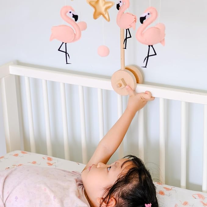 Pink Flamingo Baby Crib Mobile for Girls, Baby Mobile for Crib, Nursery Mobile, Baby Girl Mobile Boho Nursery Decoration for Pack N Play, Bassinet, Ceiling Mobile, Flamingo
